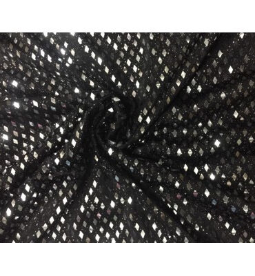 Black lycra fabric with silver work 58" Wide by the yard